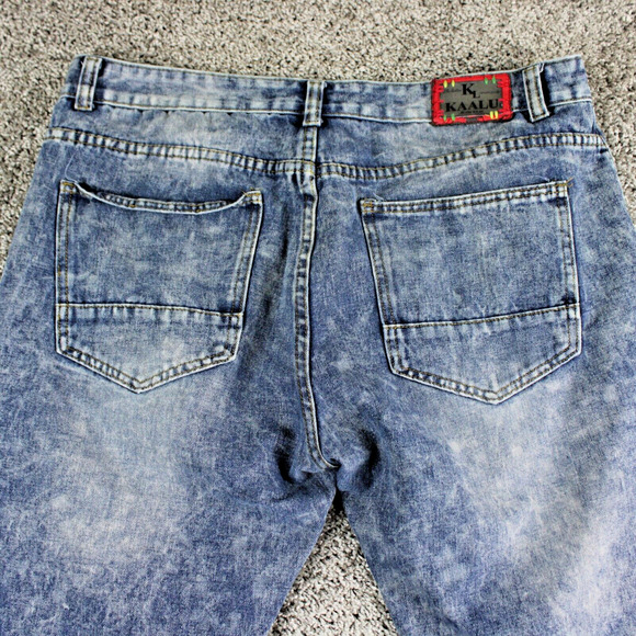 KAALU Distressed Acid Wash Jeans Mens 38x32 Blue Ripped Denim - Picture 10 of 11